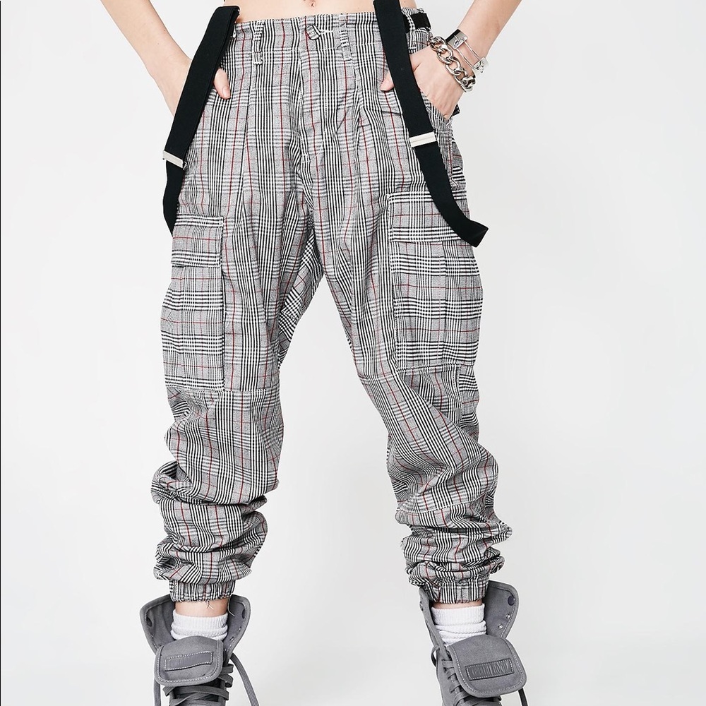 dolls kill plaid cargo pants no suspenders